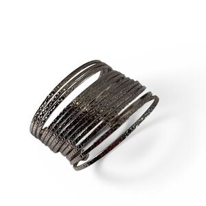 Unbranded Hammered Multi-Strand Cuff Bracelet Women OS Gunmetal Excellent Wide